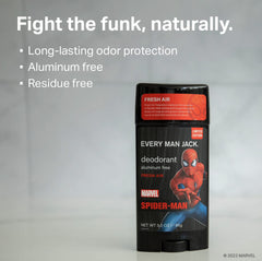 Every Man Jack Spider-Man Deodorant Twin Pack bottles; convenient protection for busy days