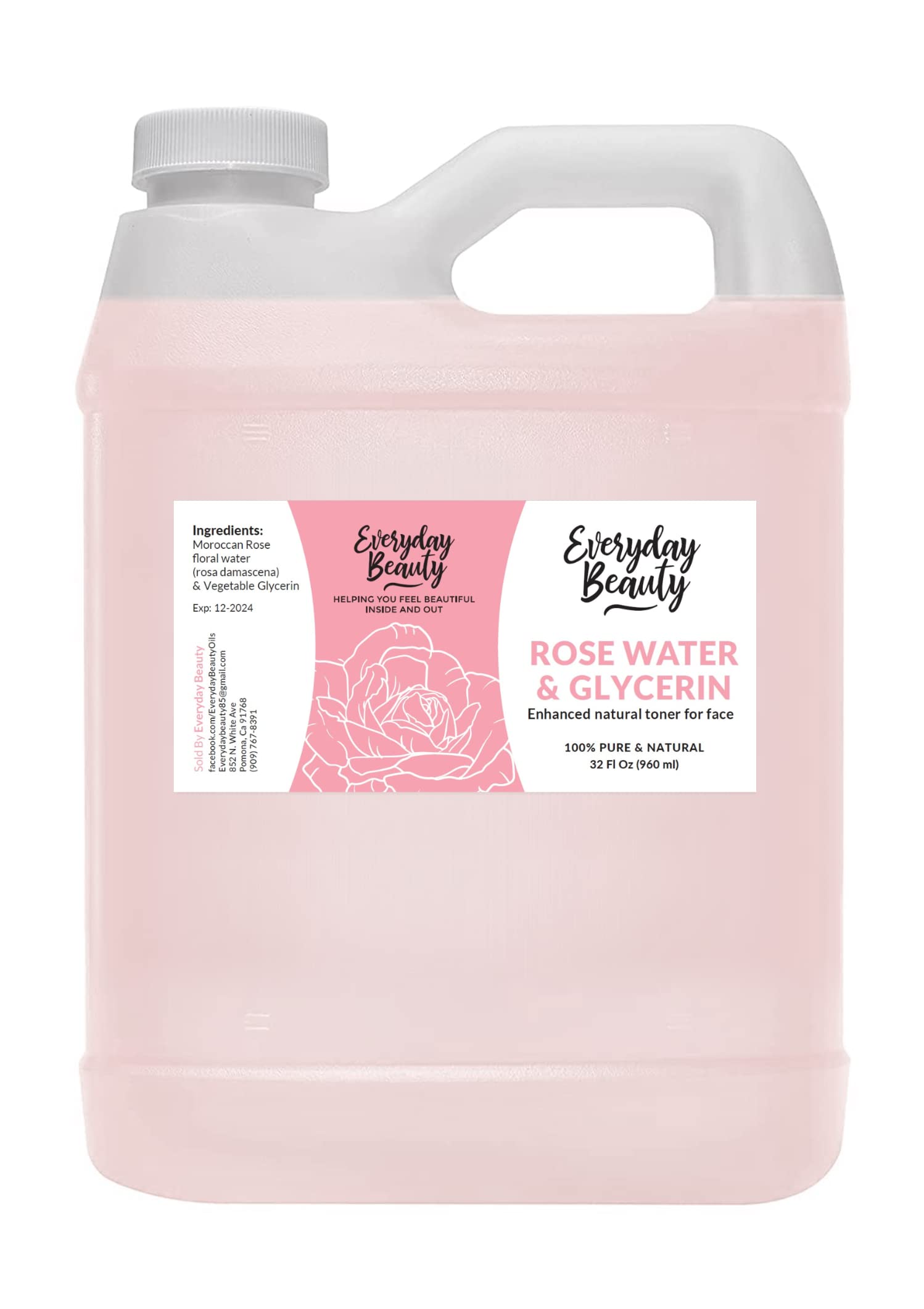 Everyday Beauty Rose Water Toner bottle pour for refreshing facial hydration
