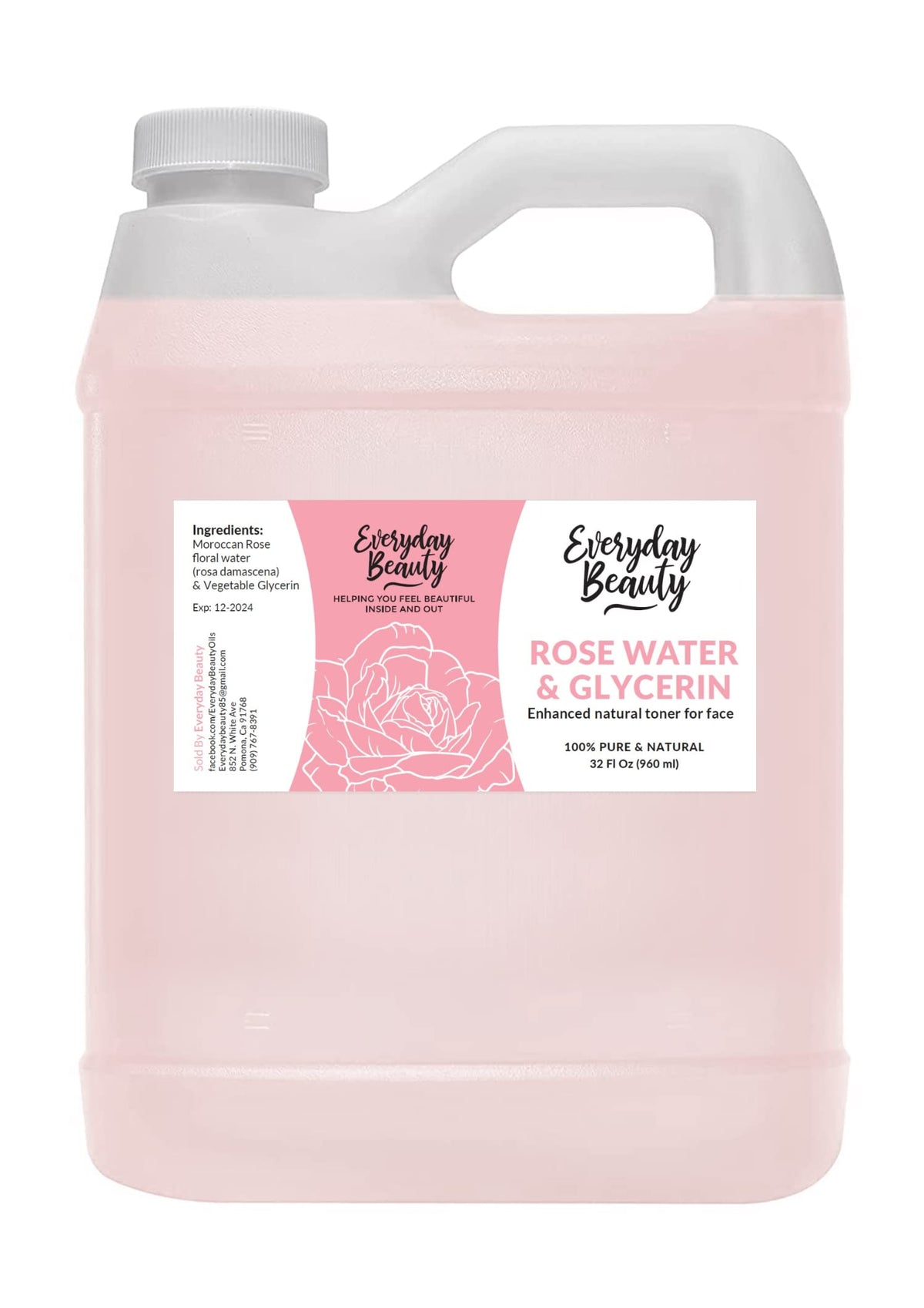Everyday Beauty Rose Water Toner bottle pour for refreshing facial hydration