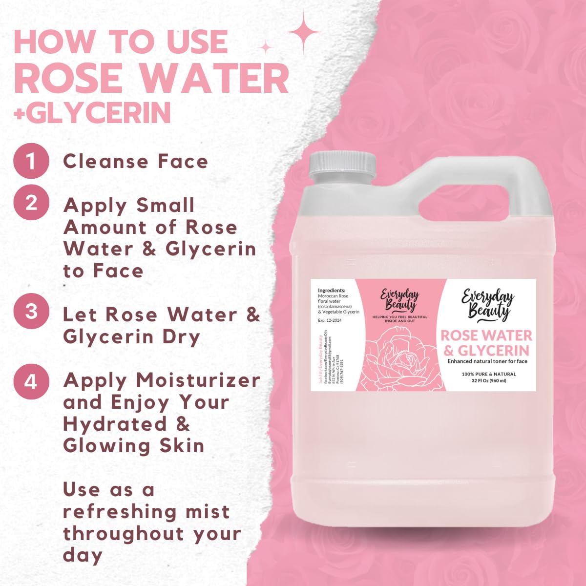 Everyday Beauty Rose Water Toner used for scalp hydration