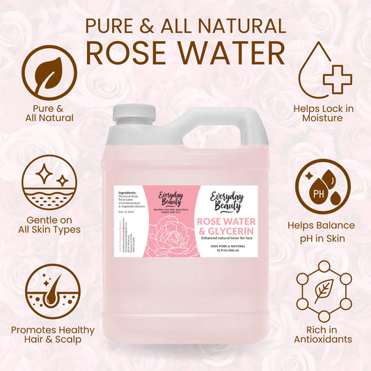 Everyday Beauty Rose Water Toner label closeup shows vegan, all-natural formula