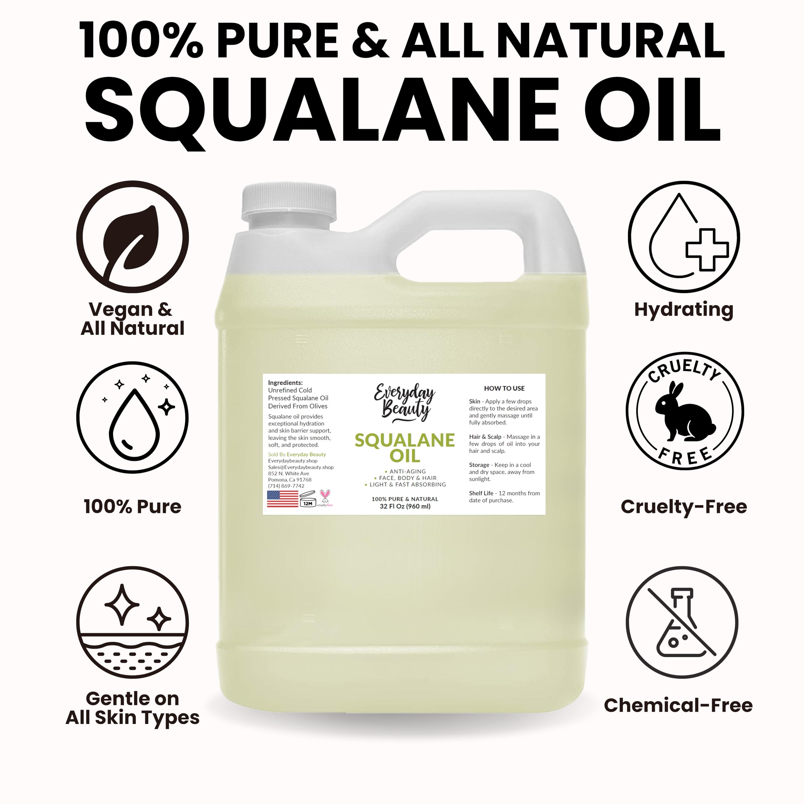 Everyday Beauty Squalane Oil Bulk body oil moisturizes skin