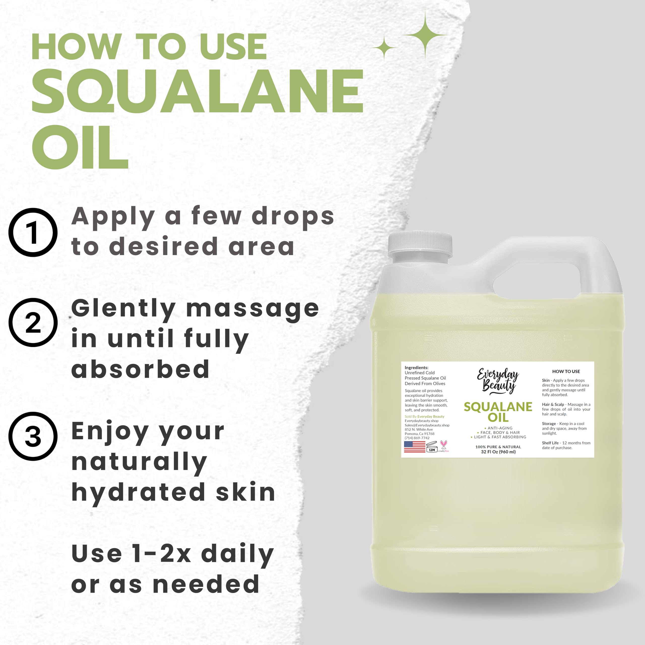 Everyday Beauty Squalane Oil Bulk cuticle softener calms dryness