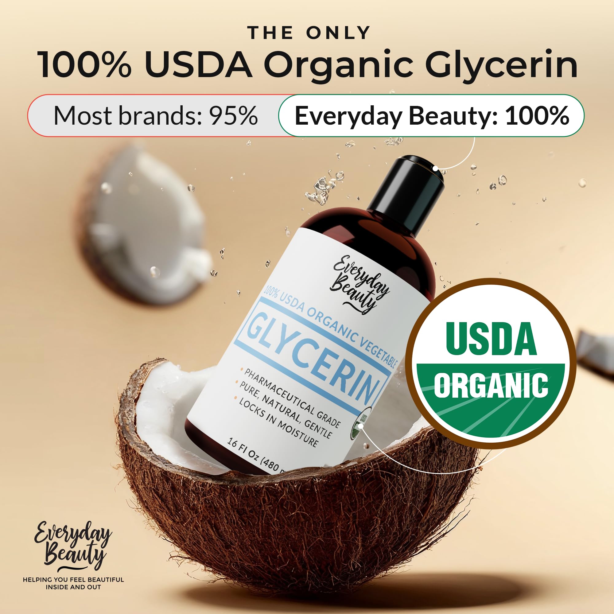 Everyday Beauty USDA-certified glycerin label emphasizes a clean, organic base for DIY formulas.