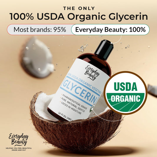 Everyday Beauty USDA-certified glycerin label emphasizes a clean, organic base for DIY formulas.