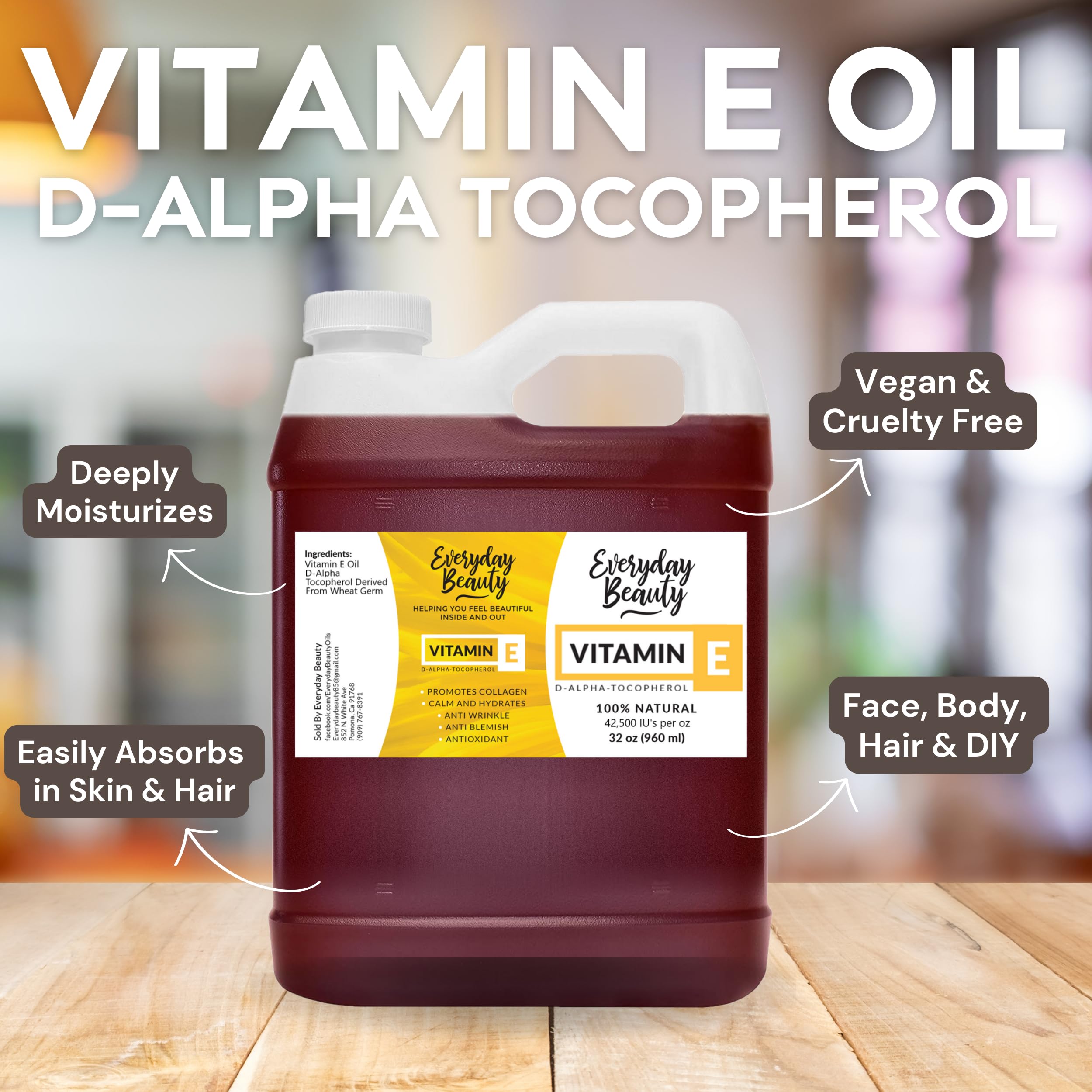 Everyday Beauty Vitamin E Oil D-alpha Tocopherol close-up with seal