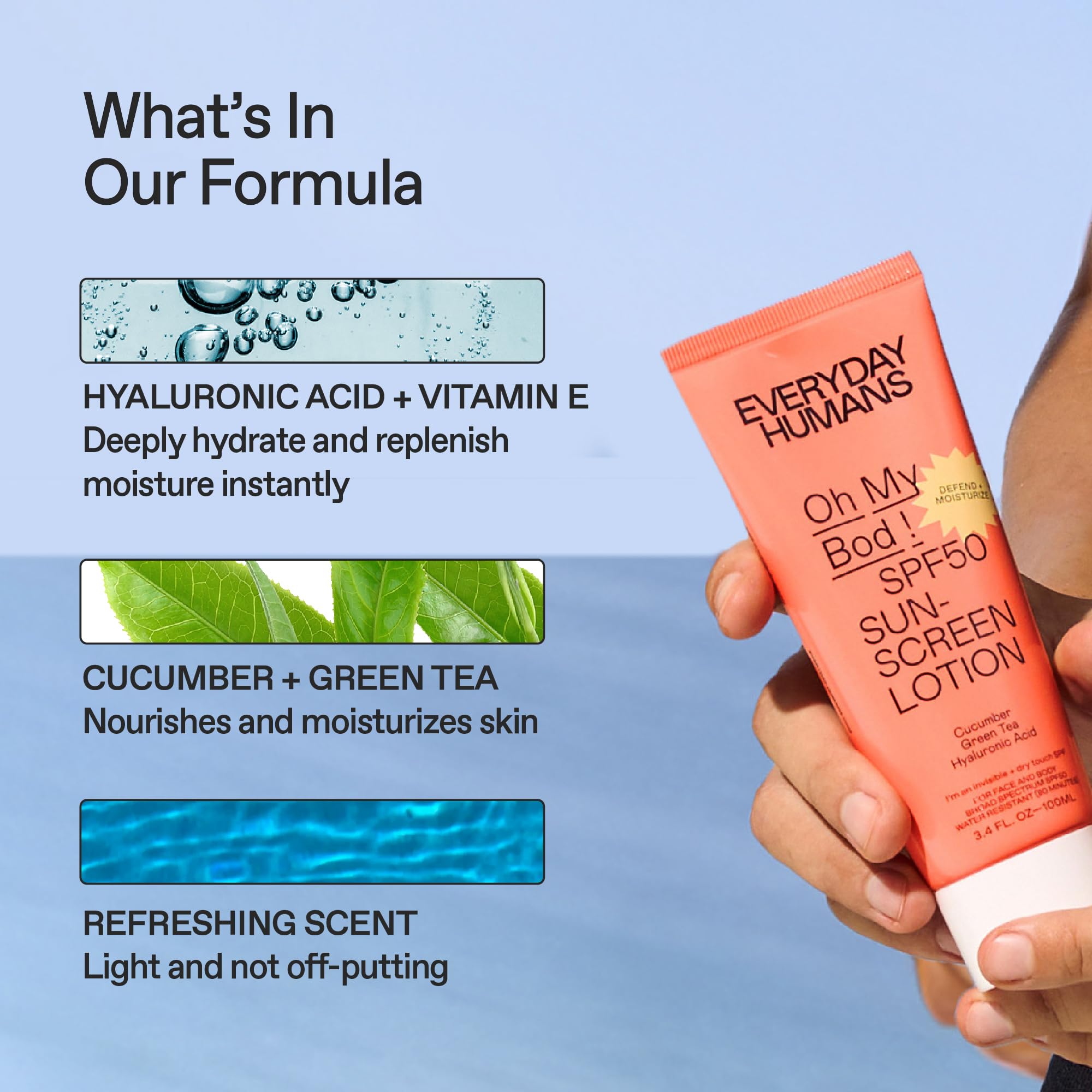 Body application of Everyday Humans Oh My Bod sunscreen for outdoor activity.