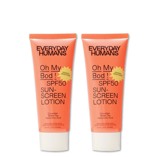 Everyday Humans Oh My Bod sunscreen pack shows two tubes for on-the-go protection.