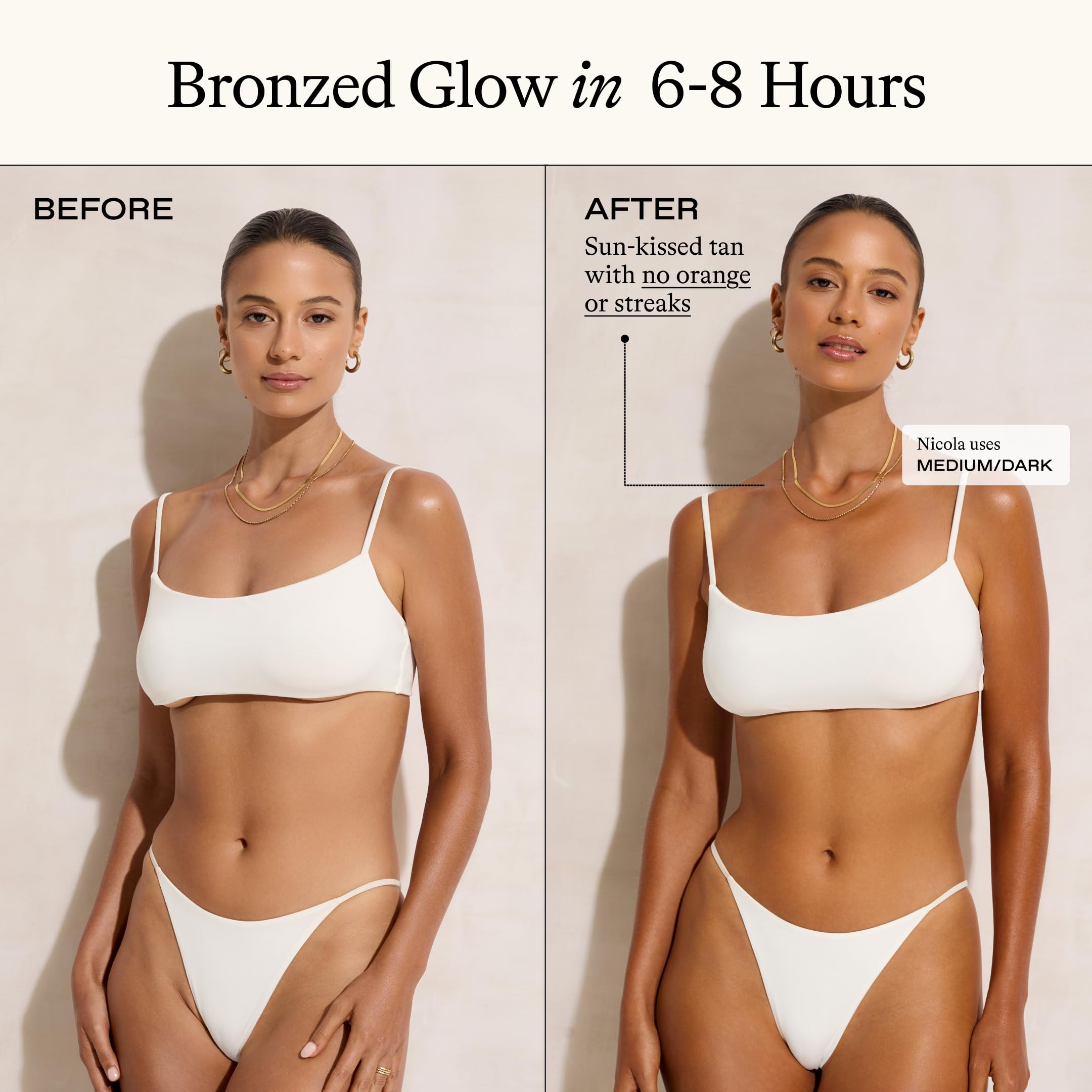 Everyday Humans self-tanner applied to face and body for an all-over glow.