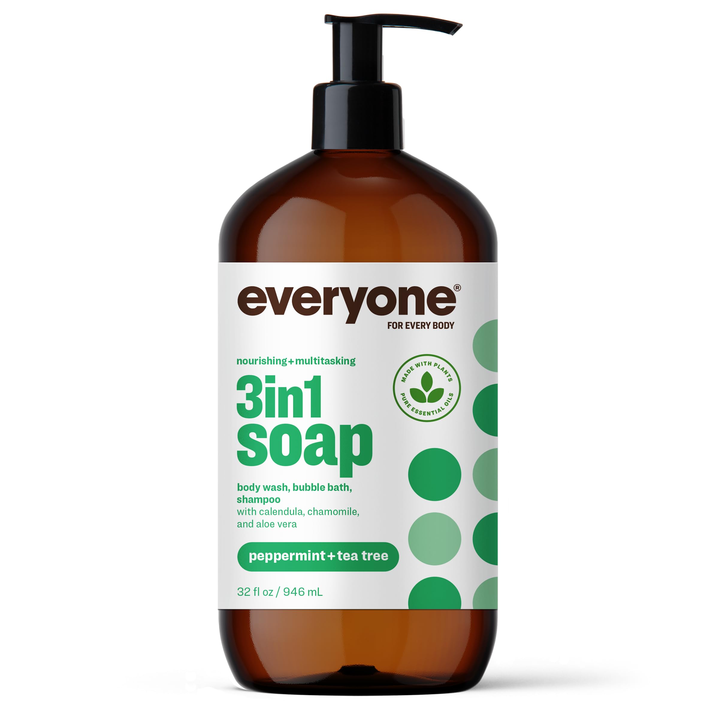 Everyone Tea Tree Peppermint Soap front view showing a versatile three-in-one cleanser for body, face, and hair