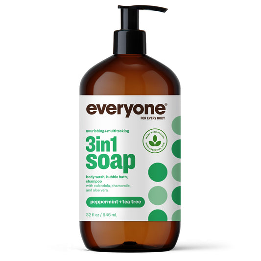 Everyone Tea Tree Peppermint Soap front view showing a versatile three-in-one cleanser for body, face, and hair