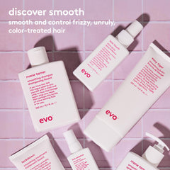 Finished look with EVO Easy Tiger smoothing balm for smoother, frizz-free hair.