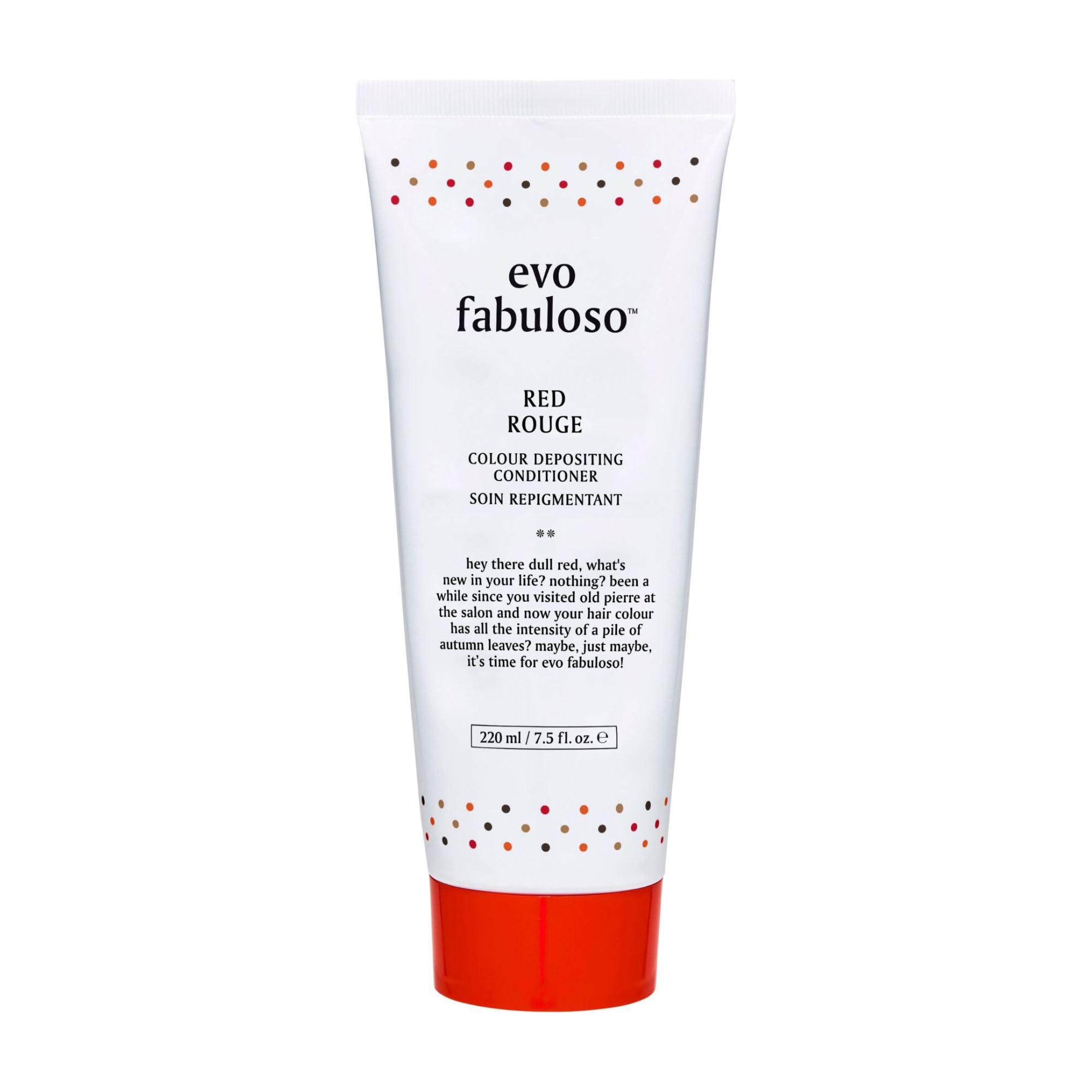 EVO Fabuloso red color depositing conditioner full-size bottle showing color refresh