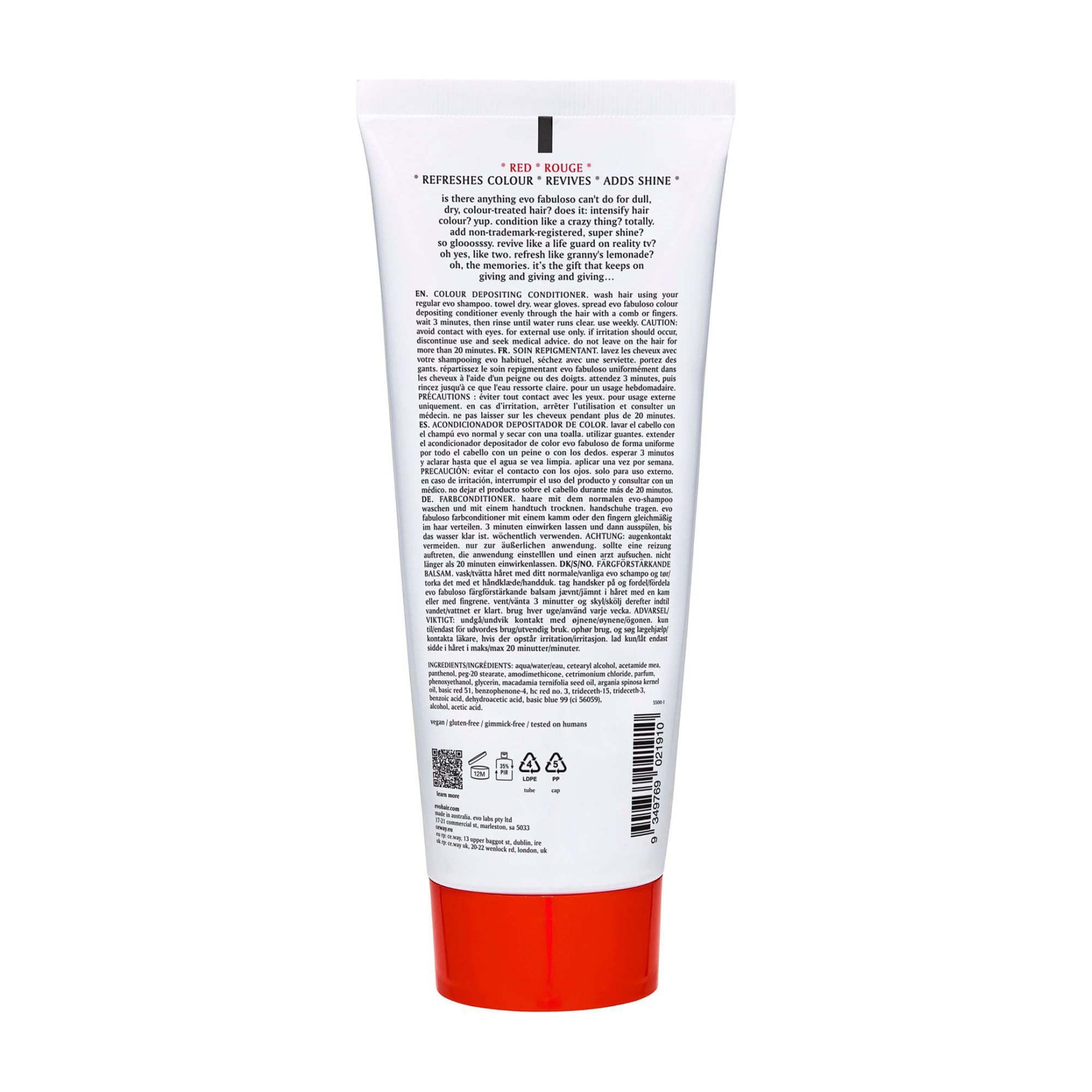 EVO Fabuloso red color depositing conditioner pump dispensing product for easy application