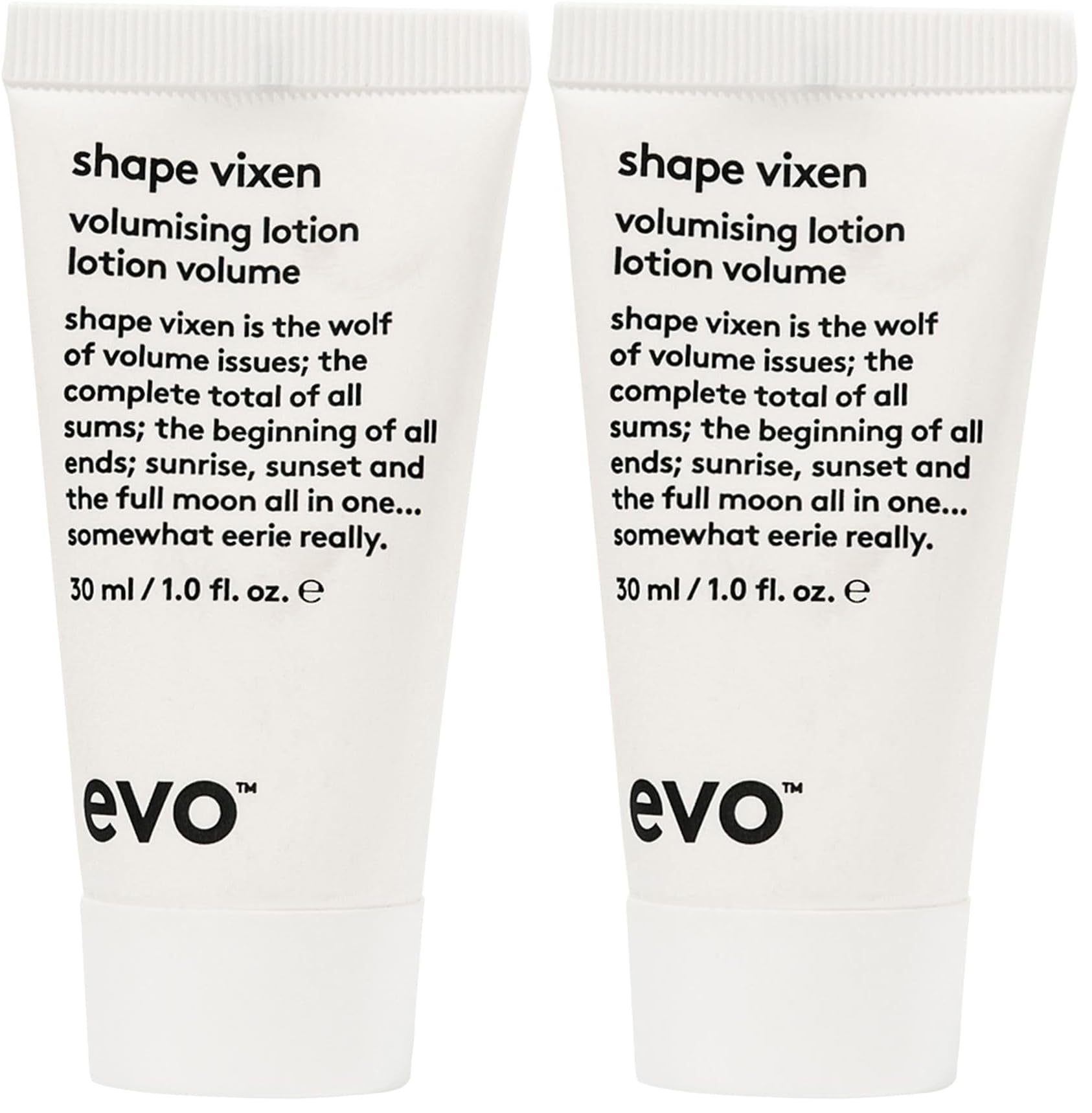 EVO Shape Vixen lotion bottle front view showing volumizing formula for fine hair