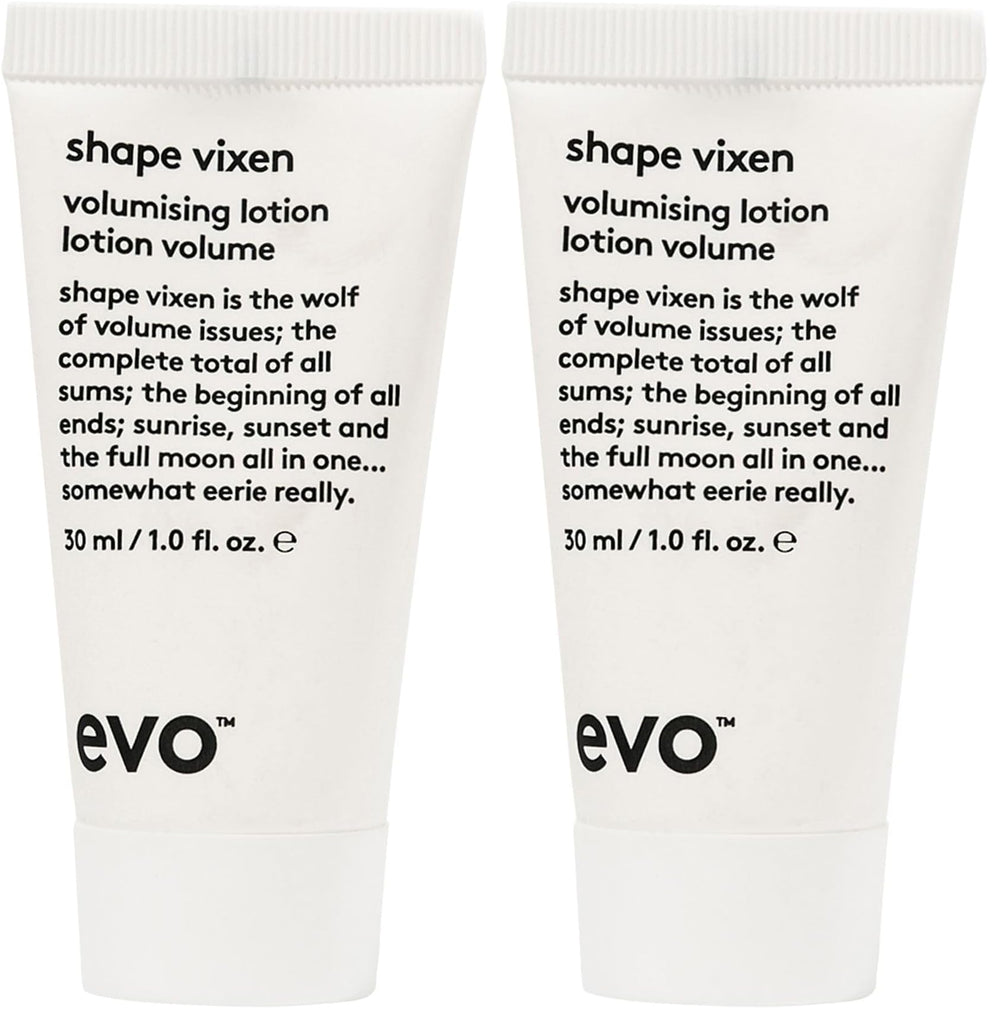 EVO Shape Vixen lotion bottle front view showing volumizing formula for fine hair