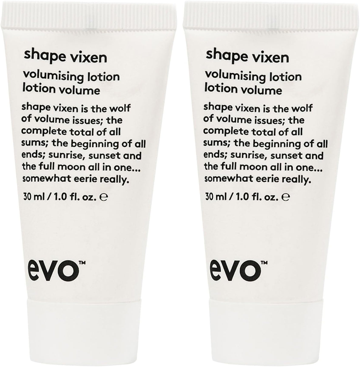 EVO Shape Vixen lotion bottle front view showing volumizing formula for fine hair