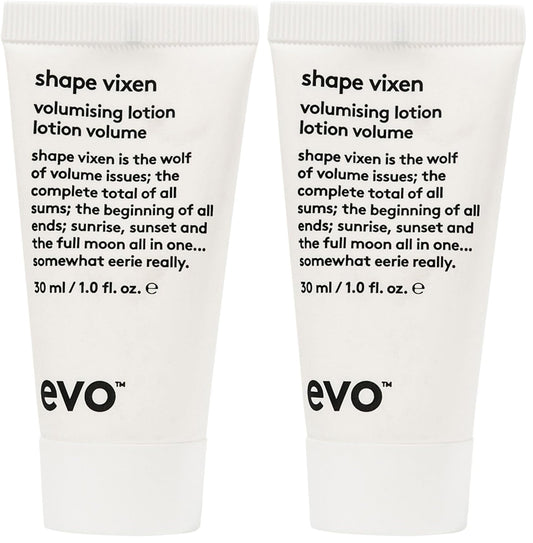 EVO Shape Vixen lotion bottle front view showing volumizing formula for fine hair