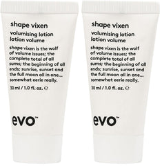 EVO Shape Vixen lotion bottle front view showing volumizing formula for fine hair