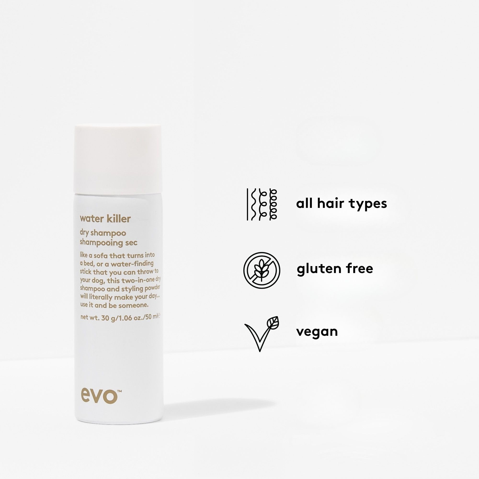 EVO Water Killer dry shampoo travel size 1.1oz for on-the-go care