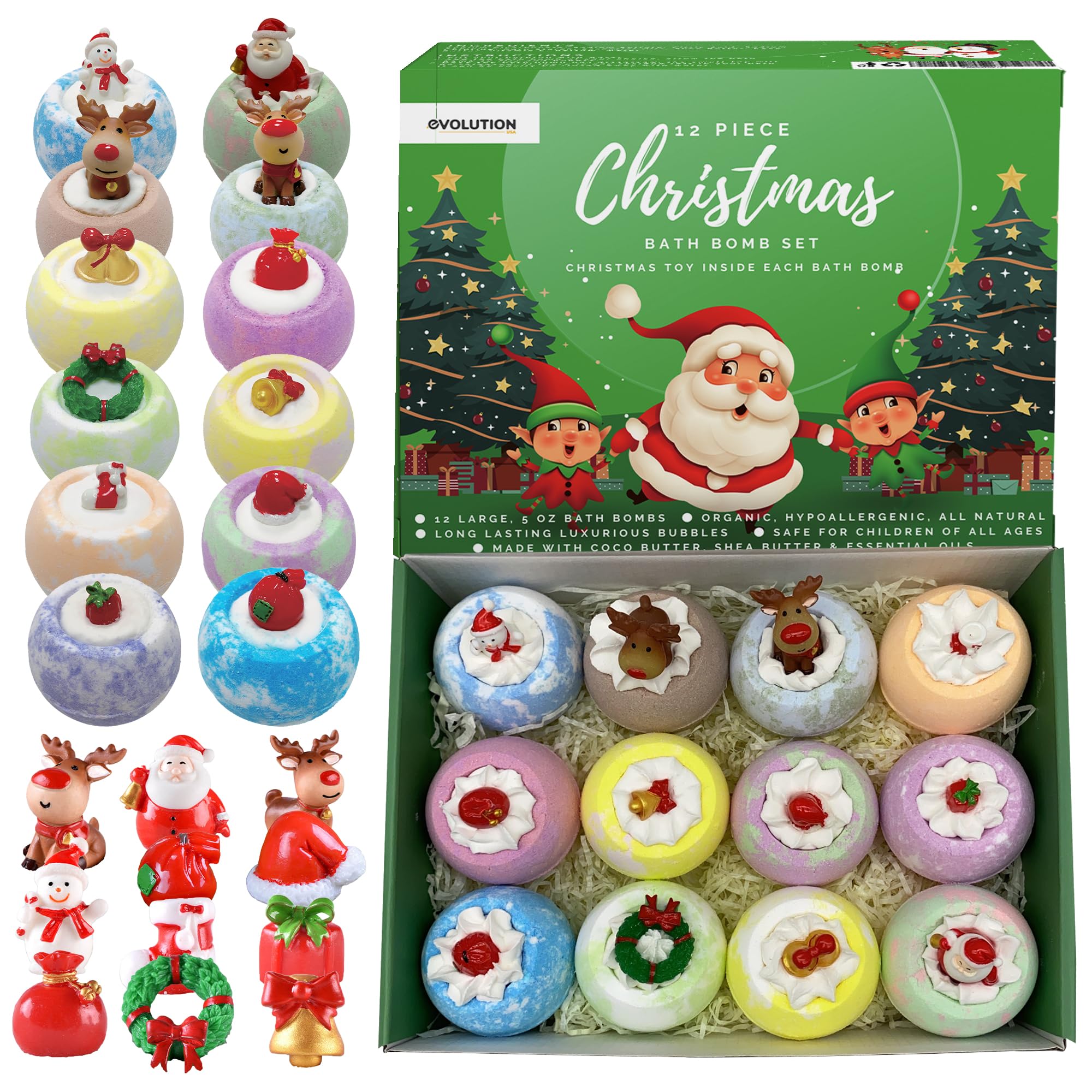 EvolutionUSA bath bombs with toy inside, unwrapping moment adds excitement to bath time.