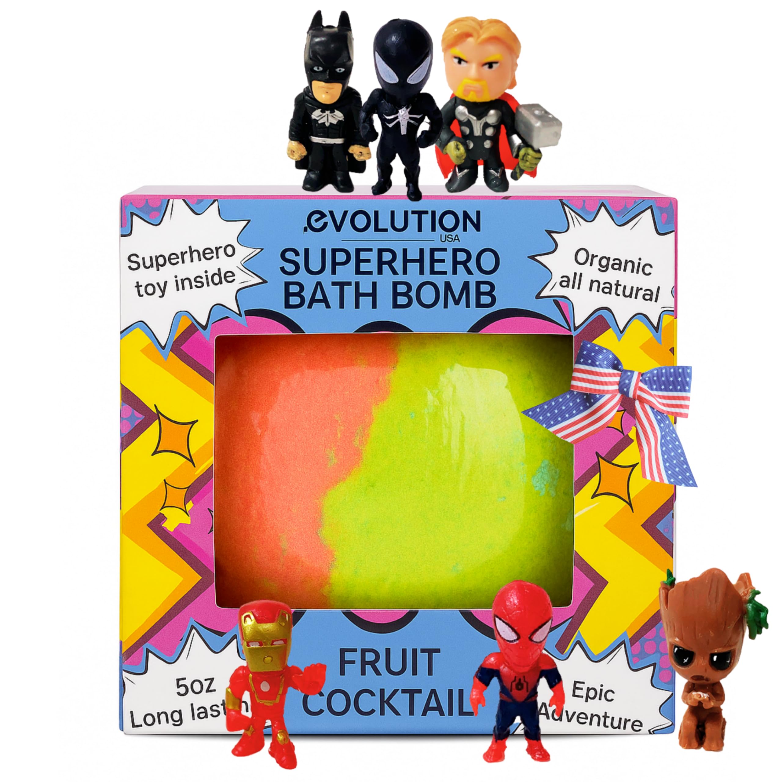 EvolutionUSA epic superhero bath bomb package with gift ready packaging