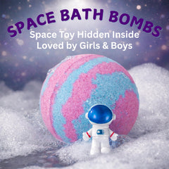 EvolutionUSA Planet-themed bath bomb with vibrant colors for kids