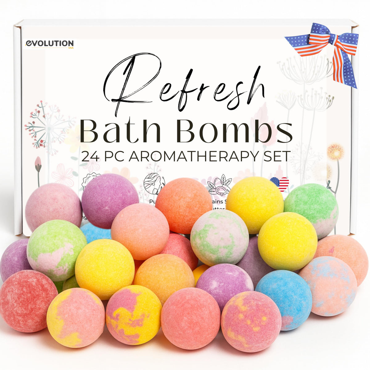 EvolutionUSA Refresh bath bomb pack with soothing scents for a luxurious soak