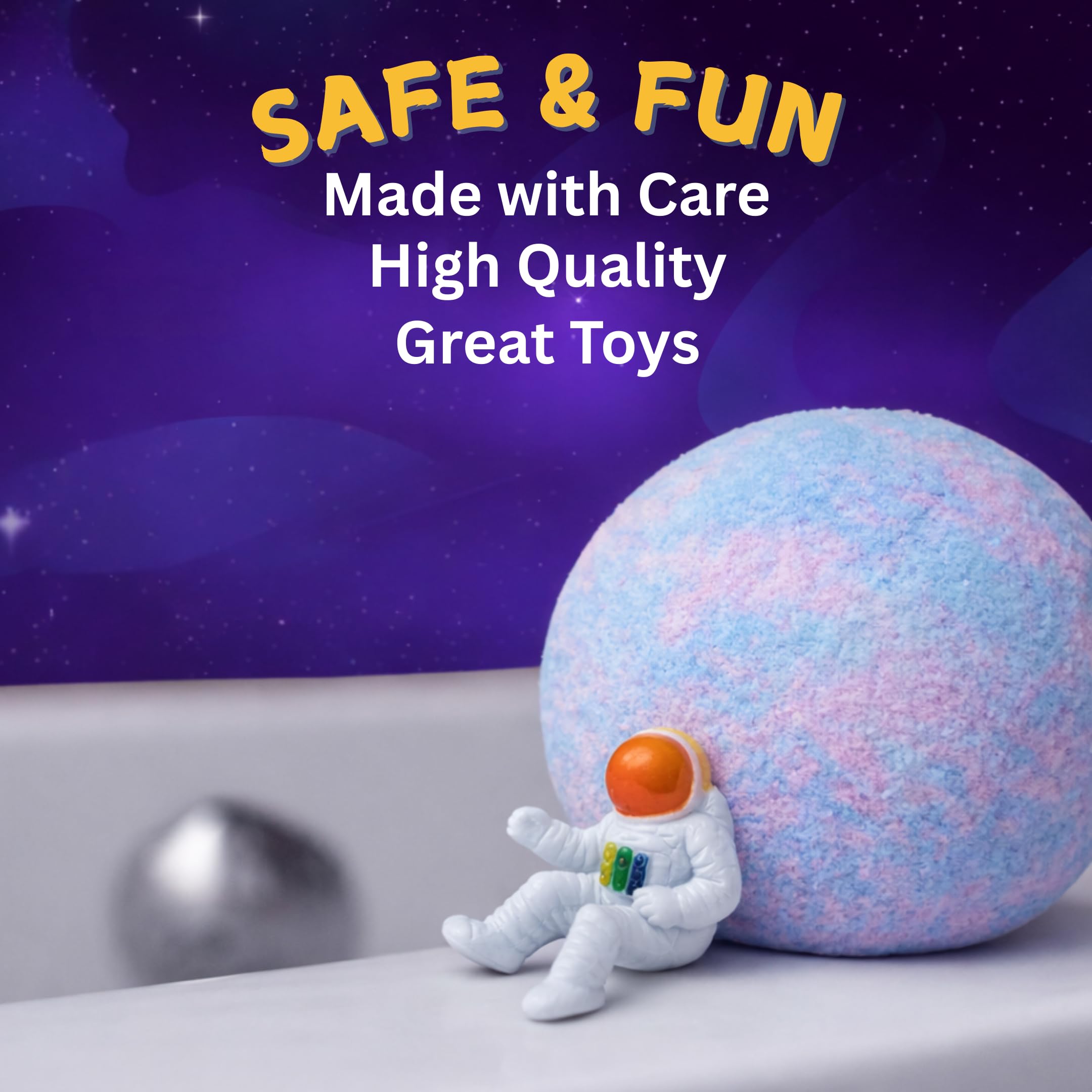 EvolutionUSA space bath bomb eco-friendly and cruelty-free packaging.