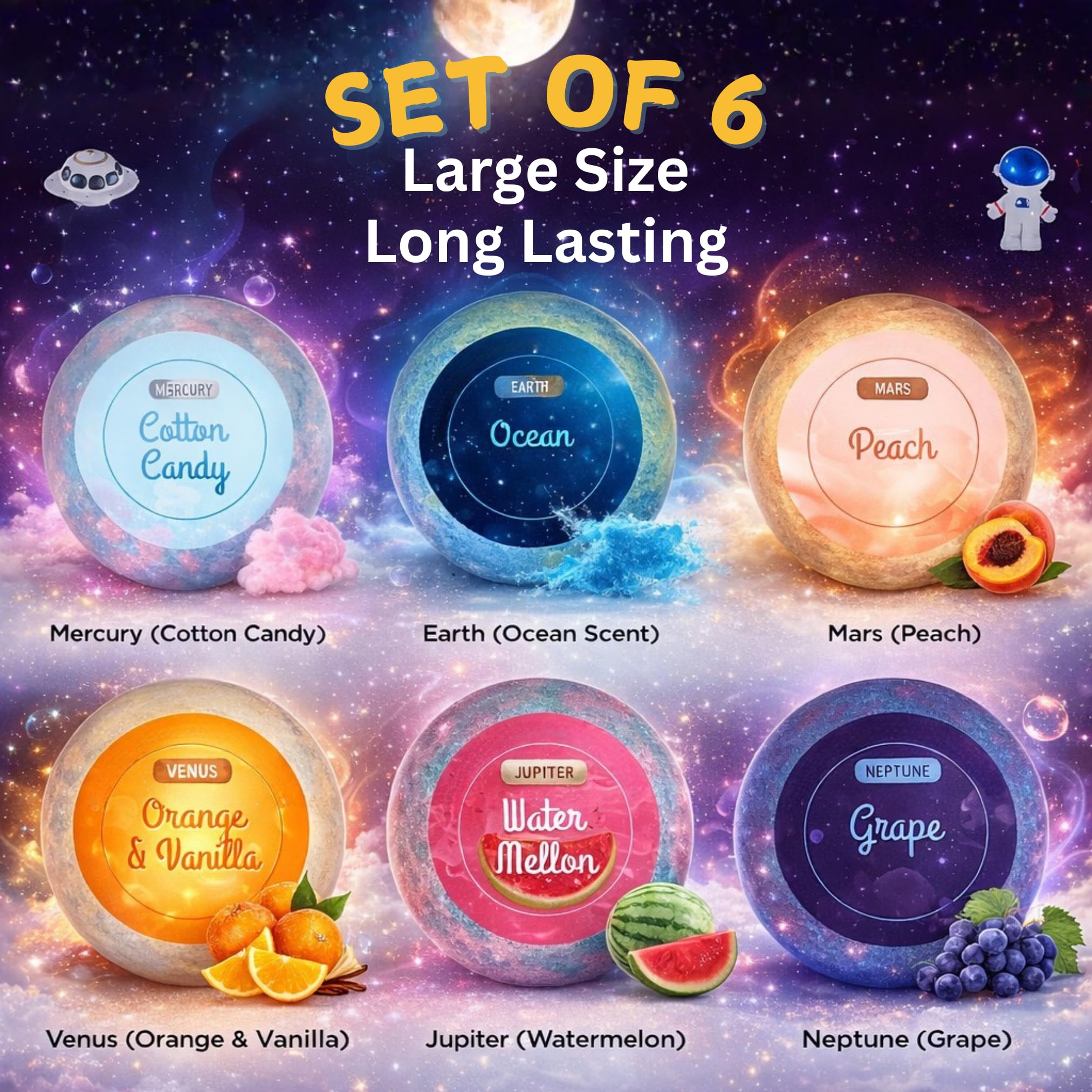 EvolutionUSA space bath bomb with planet toy inside for curious kids.