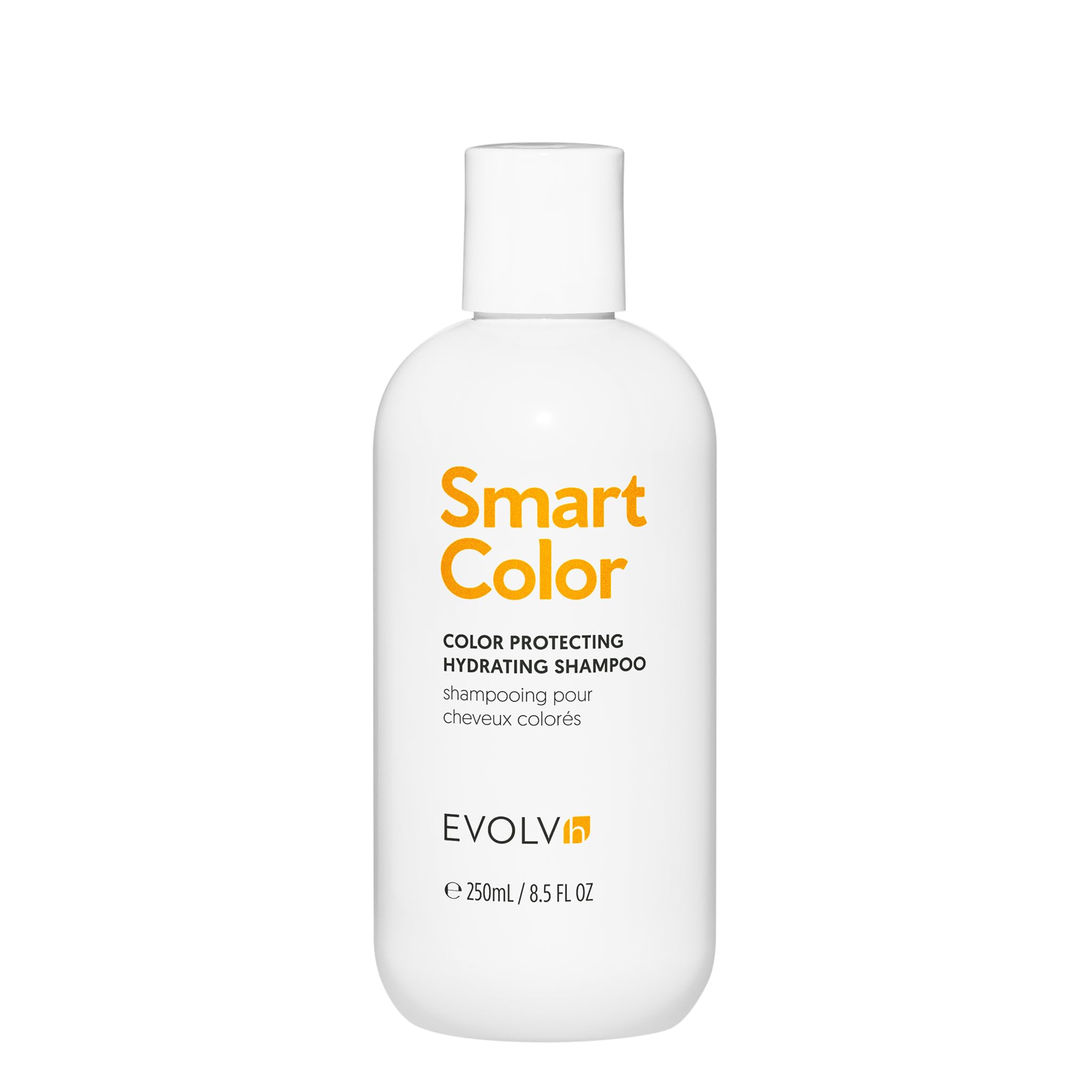 EVOLVh SmartColor Shampoo bottle showcases color protection and vegan formula.