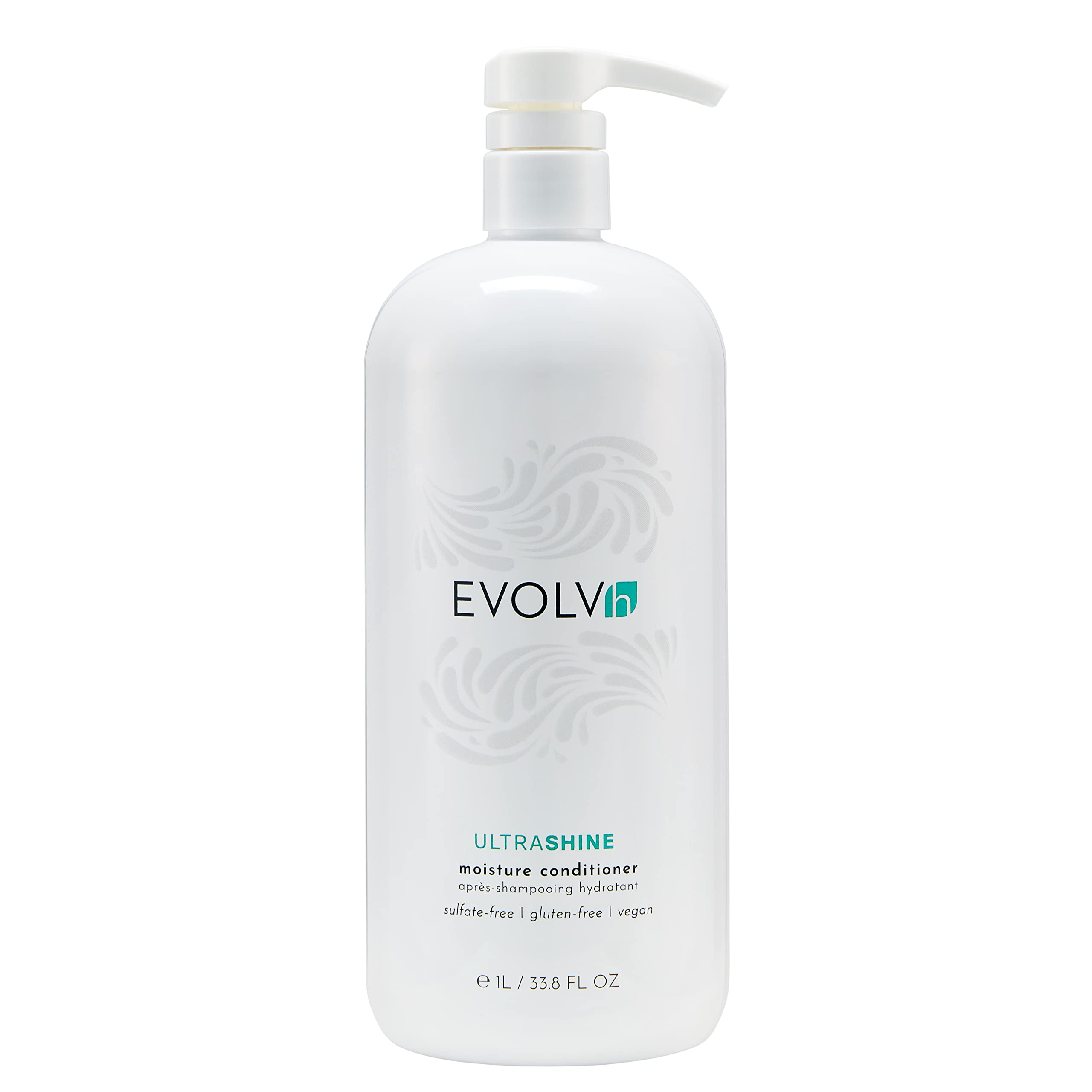 EVOLVh UltraShine Moisture Conditioner bottle highlights shine and detangling.