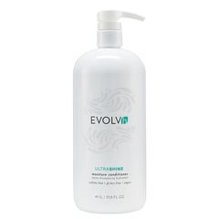 EVOLVh UltraShine Moisture Conditioner bottle highlights shine and detangling.