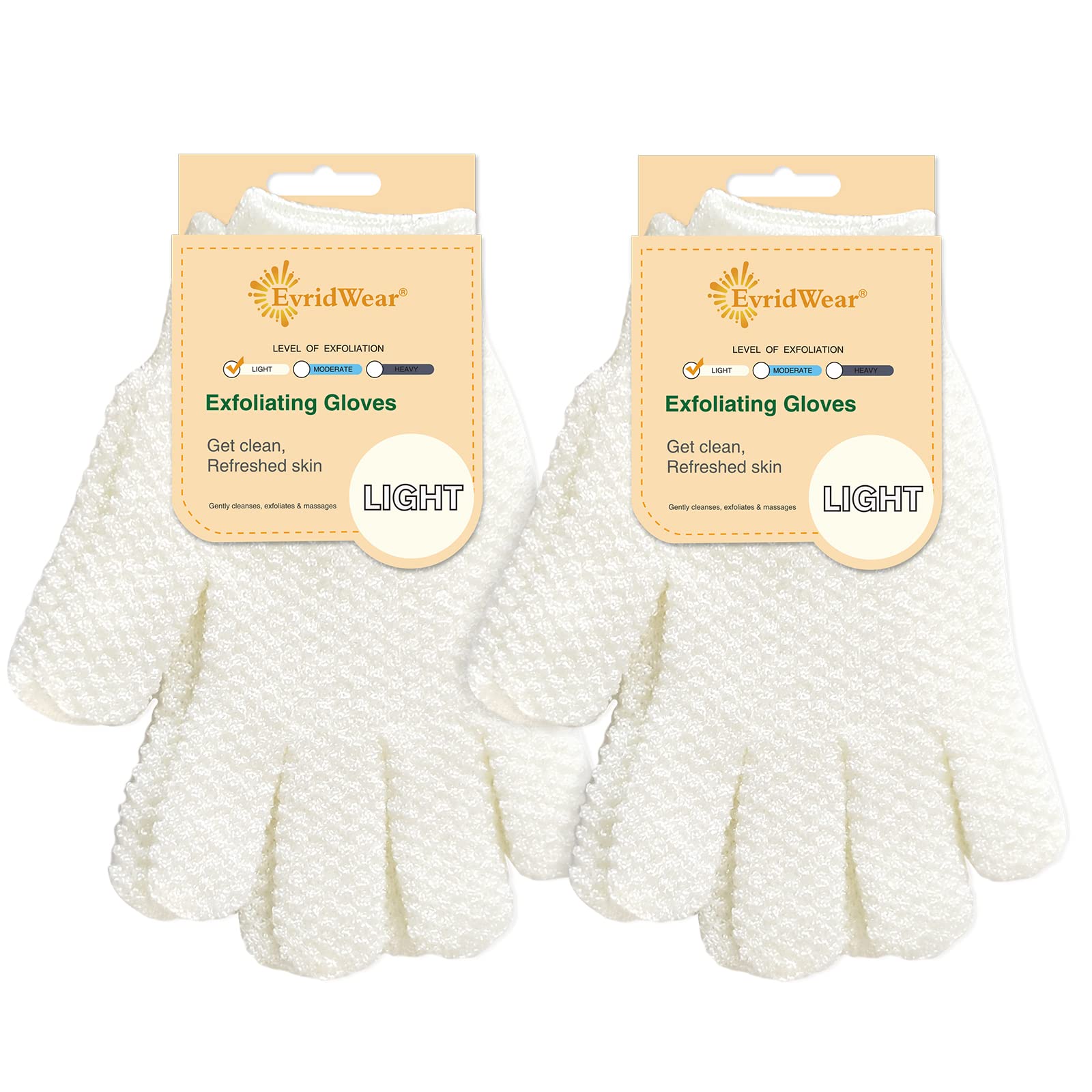 Evridwear exfoliating gloves dual-texture pairs for body exfoliation.