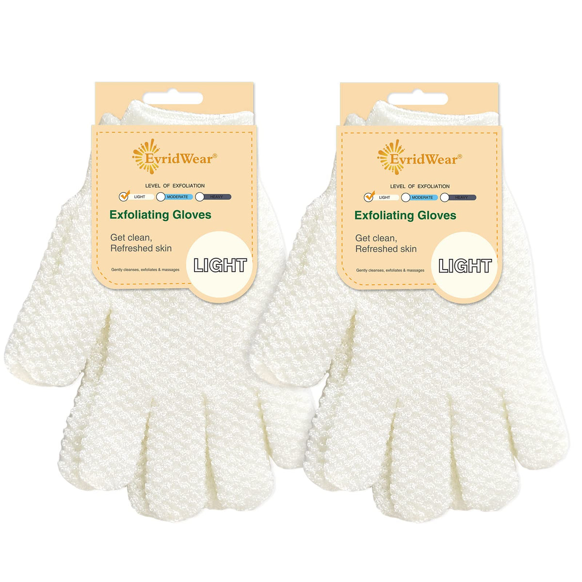 Evridwear exfoliating gloves dual-texture pairs for body exfoliation.
