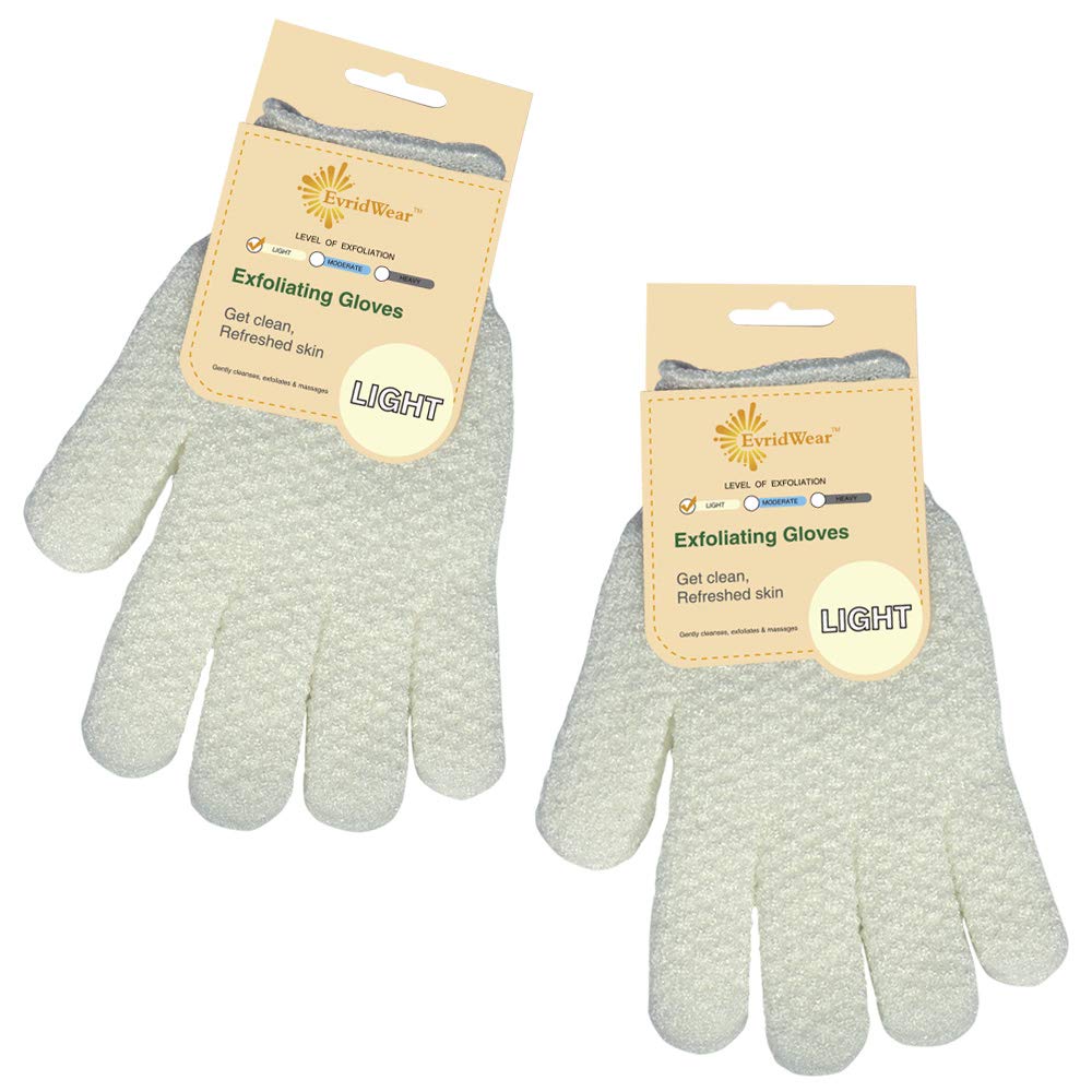 Evridwear exfoliating gloves arrive as a clean, easy-to-store set.