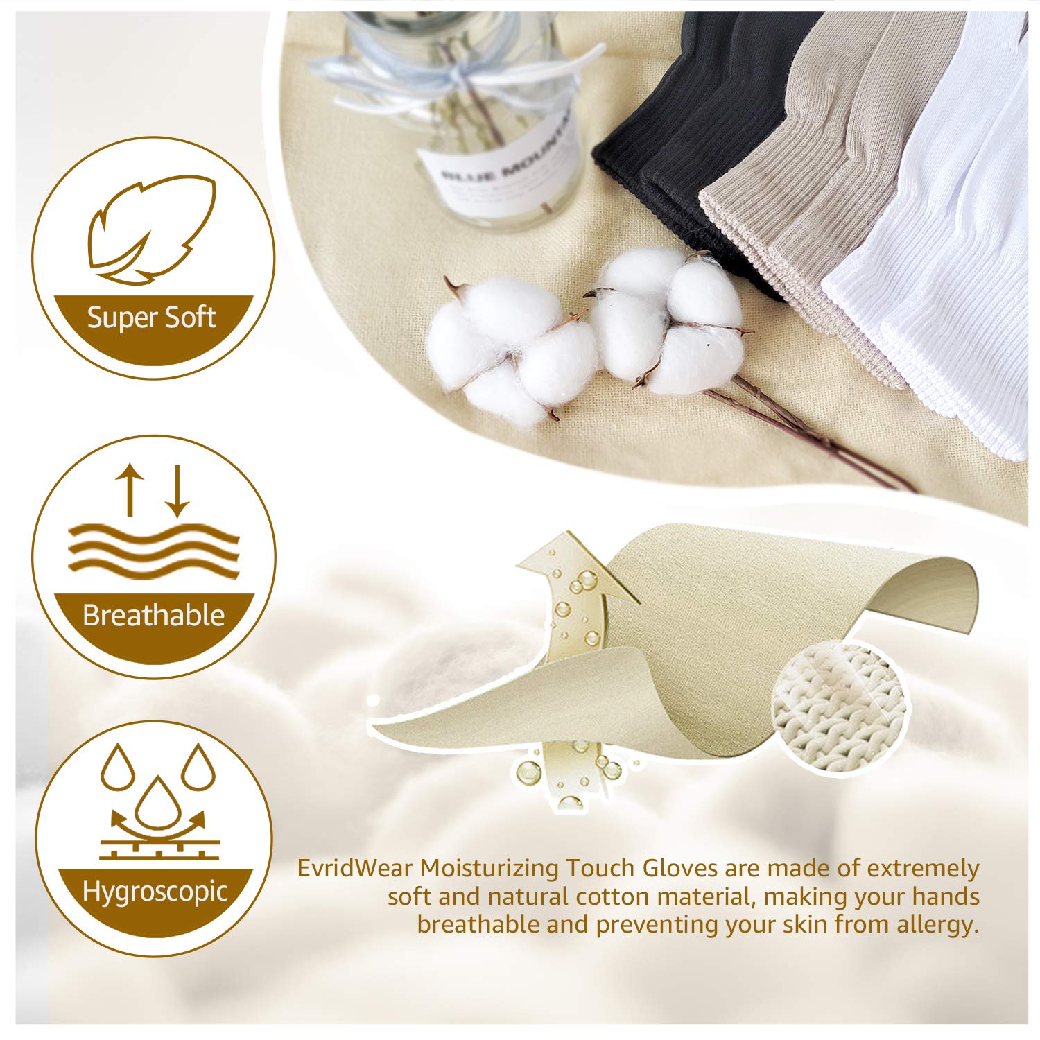 Evridwear gloves demonstrate nighttime wear for overnight hand care.