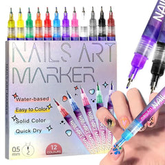 EVSISOK 12-color nail art pens cover with vibrant colors and slim tips.