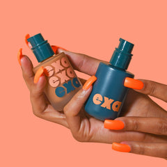 EXA model wearing all-skin-types foundation for universal fit.
