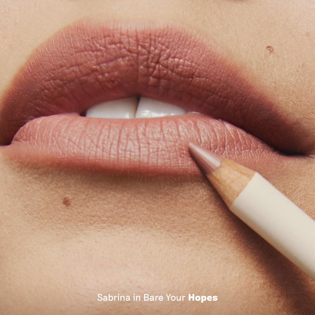 EXA All Smiles Bare Lip Liner waterproof performance shown on a glossy lip surface