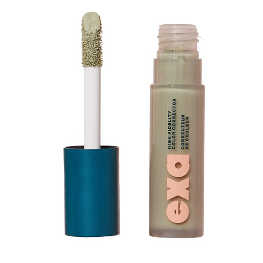 Exa Beauty Green balance bottle demonstrates a versatile color corrector for all skin tones.