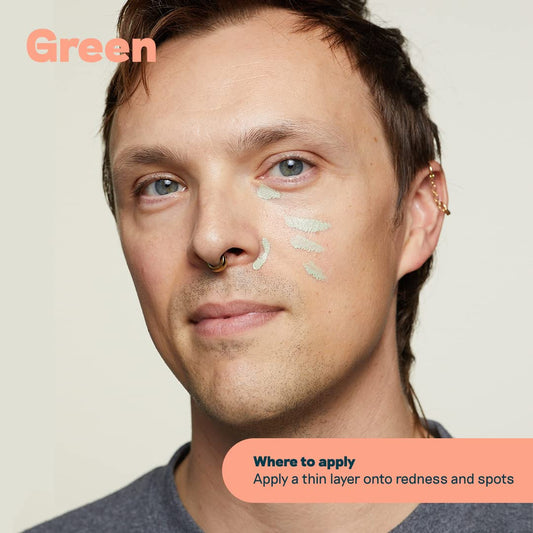 Exa Beauty green color swatch showcases the multi-use hue across complexions.