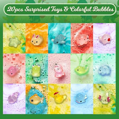 Excalla bath bomb showing colorful bubbles for a cheerful bath.