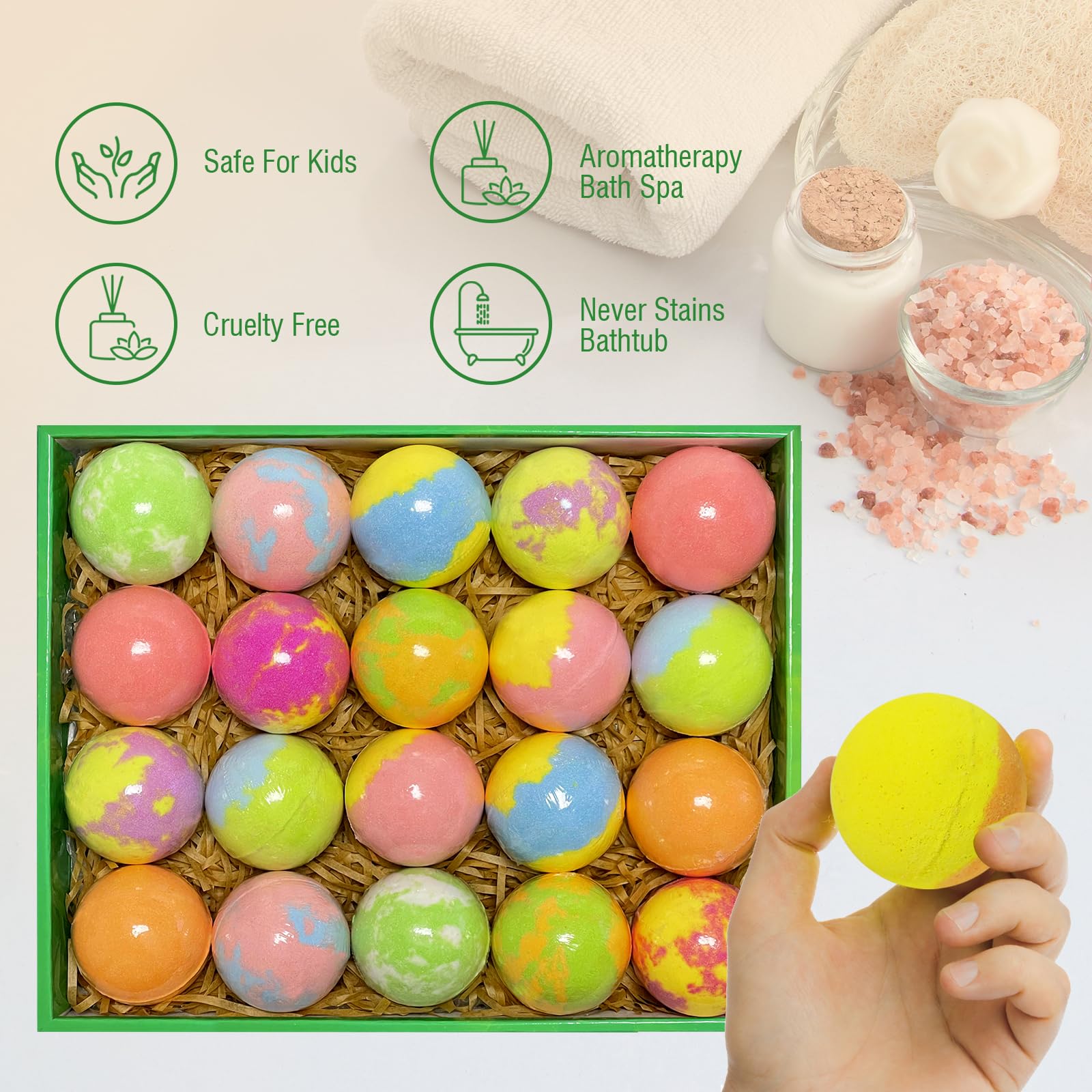 Excalla bath bombs leave light color that rinses easily from tubs.