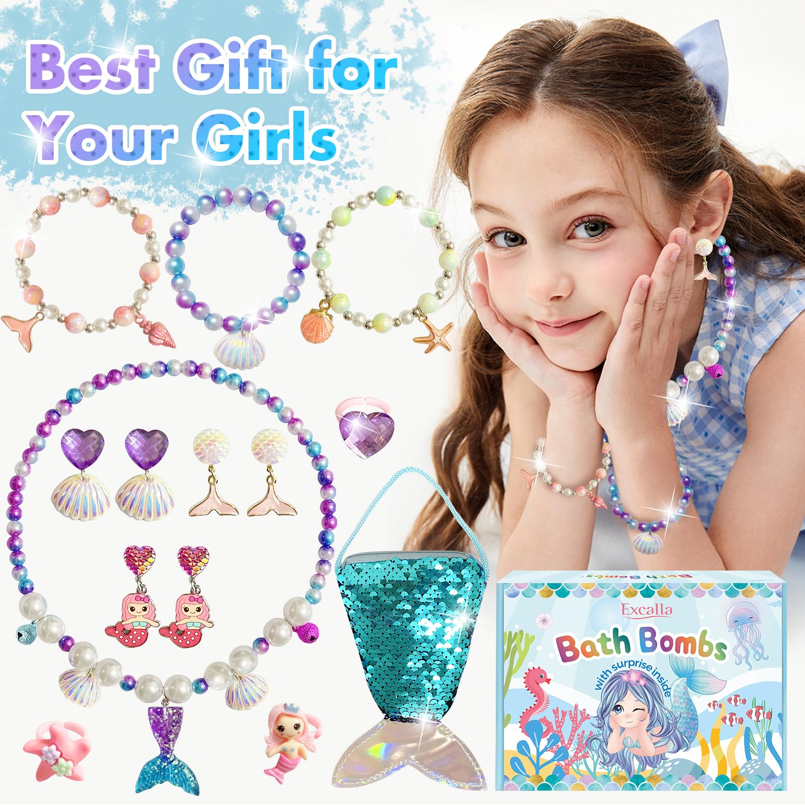 Excalla Mermaid Bath Bombs come in a sturdy gift box.