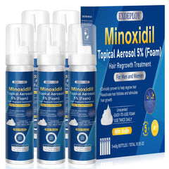 Exdeploy 5% Minoxidil foam bottle ready for scalp use, supporting fuller hair.