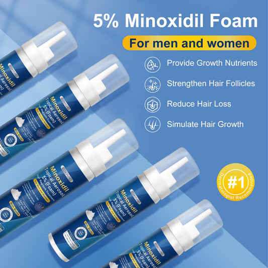 Exdeploy Minoxidil foam application dispense shown for easy scalp care and twice-daily use.