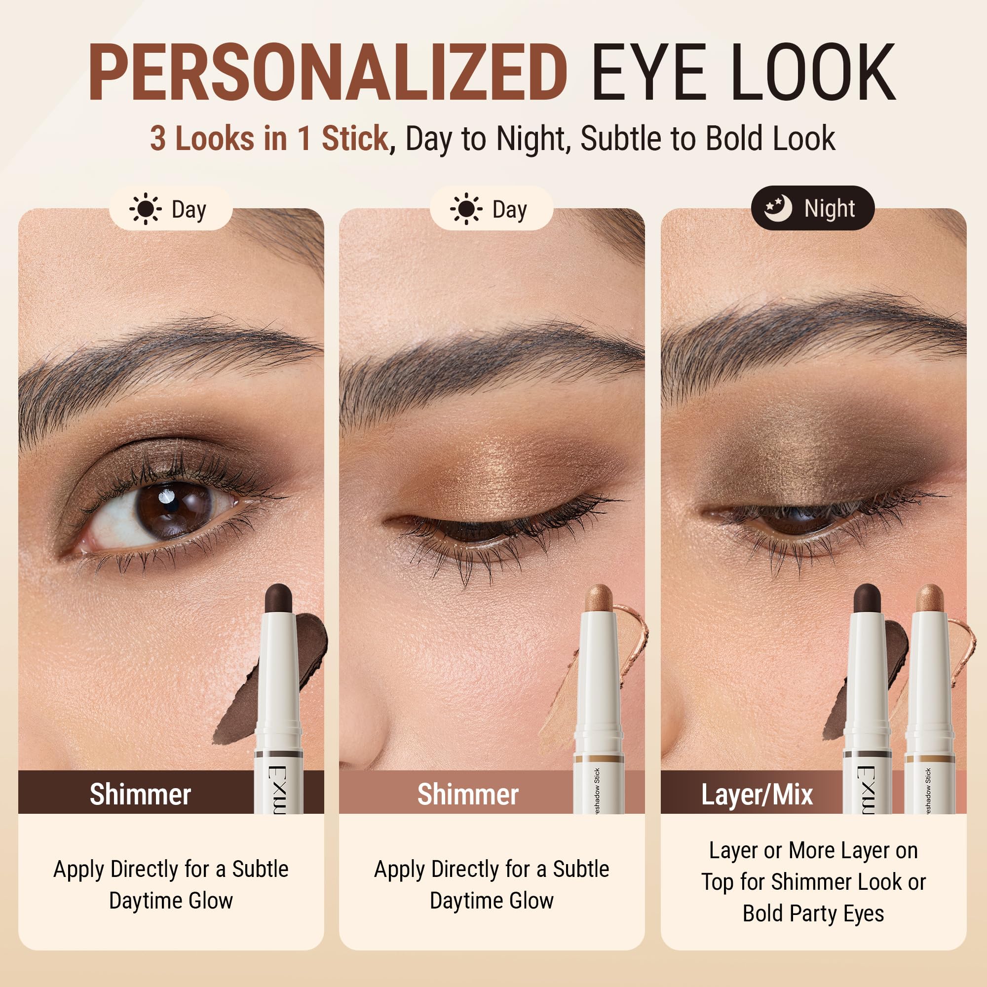 exmiloo Cream Eyeshadow Stick waterproof formula resists smudging