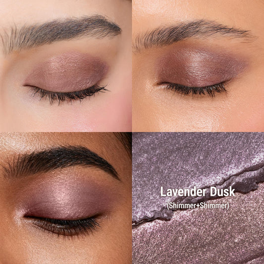 Exmiloo Lavender Dusk swatch highlighting soft lavender shimmer for daytime elegance