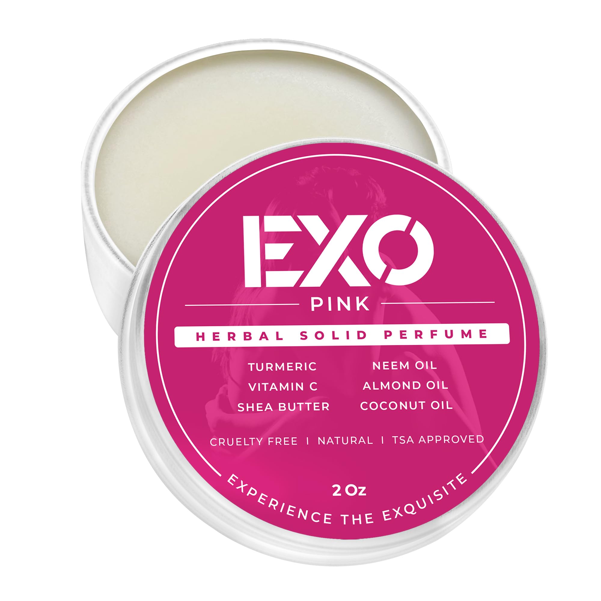 EXO solid perfume balm application swirls for precise behind-ear or wrist use